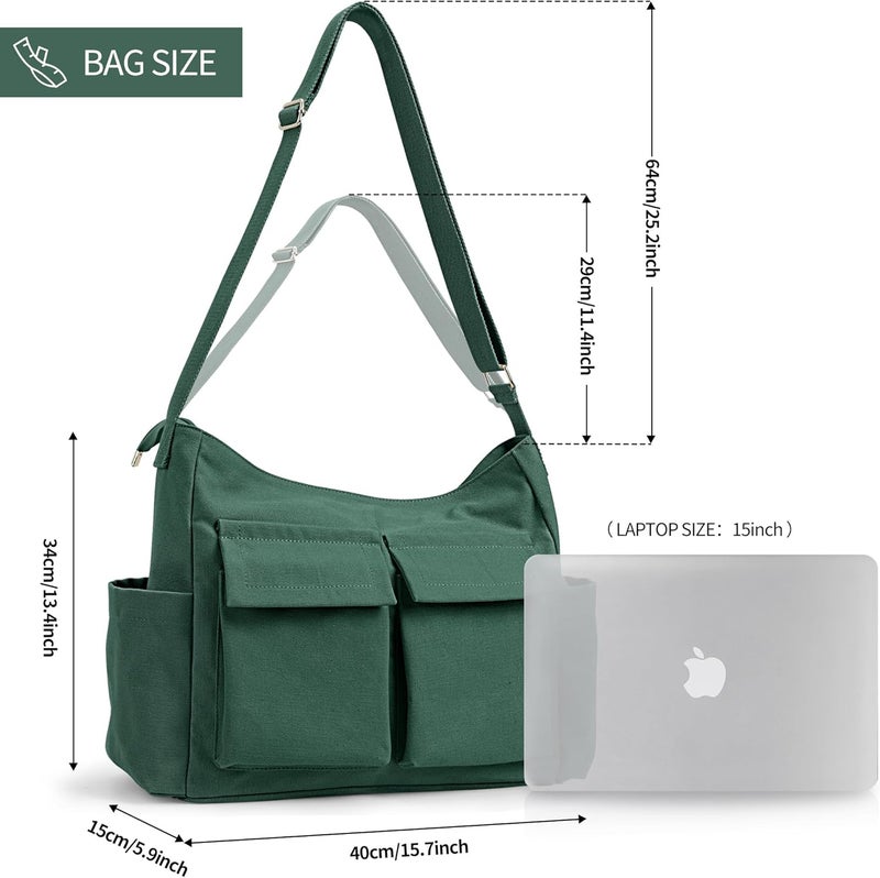 KALIDI FANCY FOREST KALIDI Canvas Tote Bag Messenger Bag, Large Crossbody Bag for Women or Men, Casual Canvas Shoulder Bag for College Work Daily - Image 5